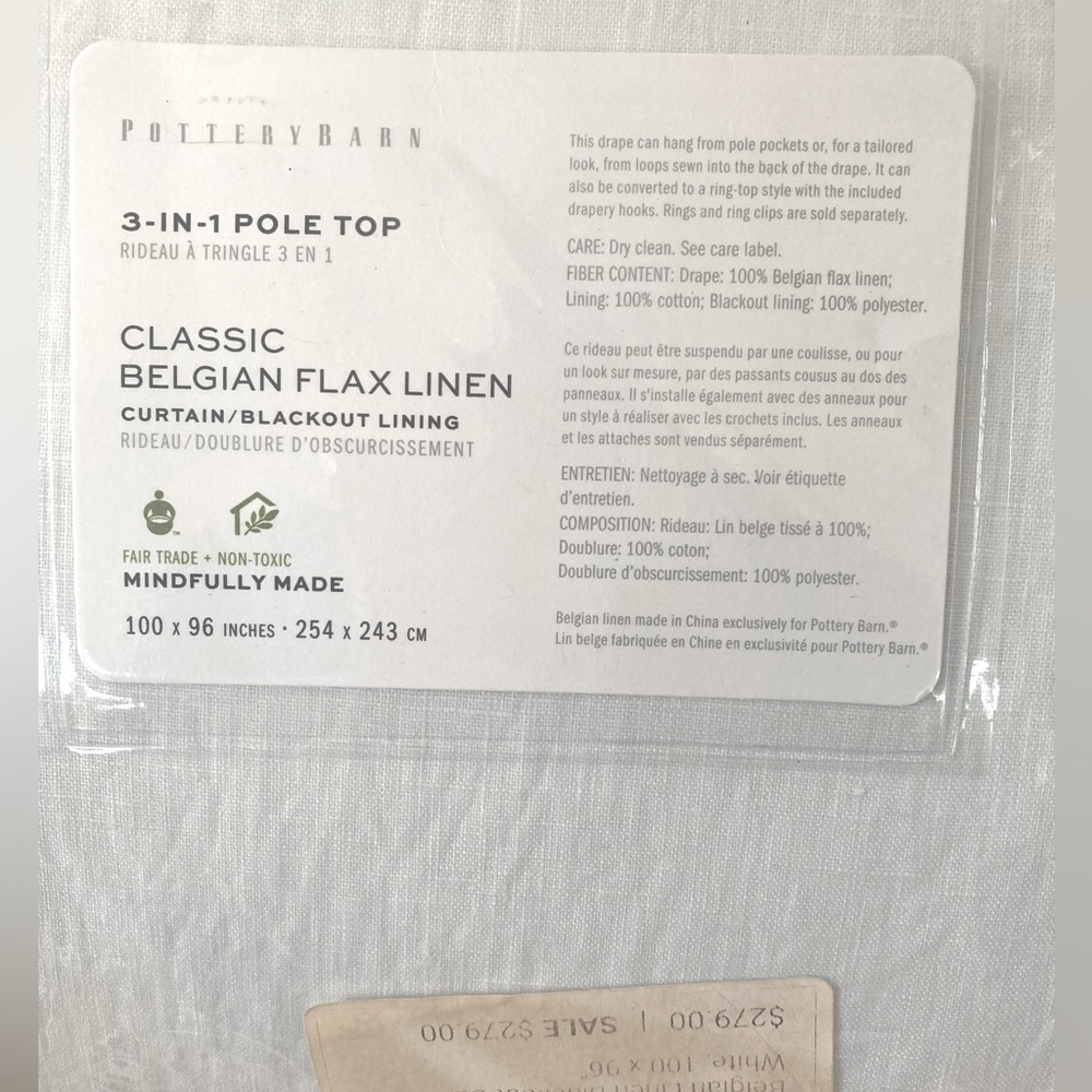 Pottery Barn 3-in-1 Belgian linen curtain panel